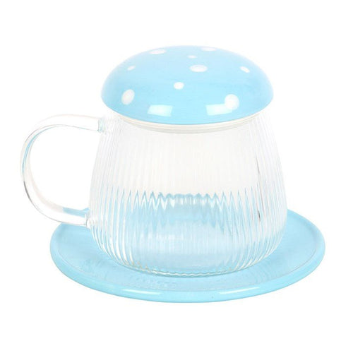Blue Glass Mushroom Mug and Saucer | Inspired Creative Gifts | UK Supplier