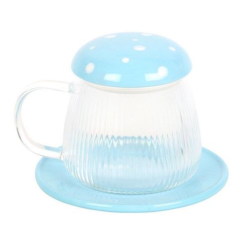 Blue Glass Mushroom Mug and Saucer | Inspired Creative Gifts | UK Supplier