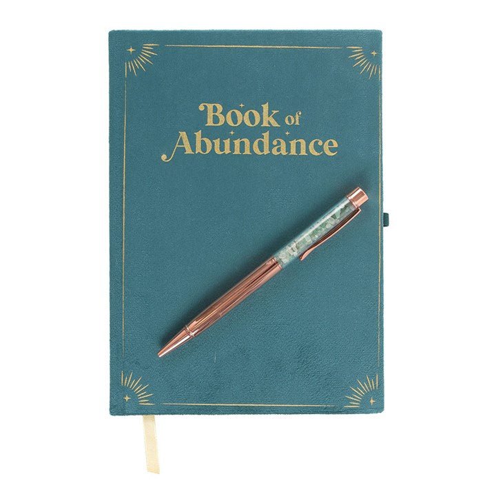 Book of Abundance Journal with Green Aventurine Crystal Pen | Inspired Creative Gifts | UK Supplier