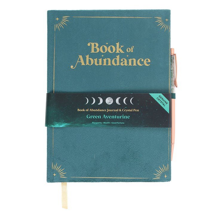 Book of Abundance Journal with Green Aventurine Crystal Pen | Inspired Creative Gifts | UK Supplier