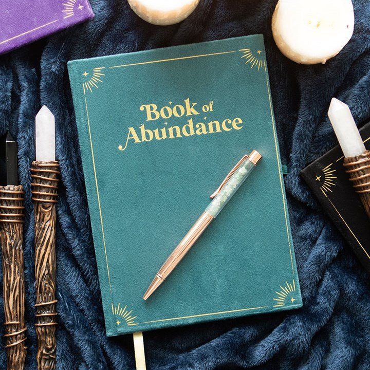 Book of Abundance Journal with Green Aventurine Crystal Pen | Inspired Creative Gifts | UK Supplier