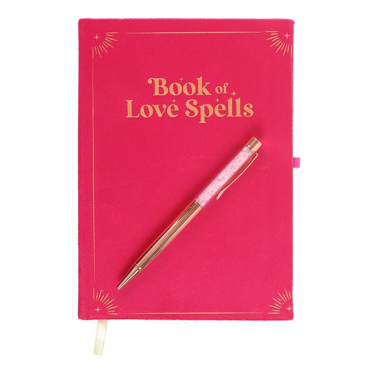 Book of Love Spells Journal with Rose Quartz Crystal Pen | Inspired Creative Gifts | UK Supplier