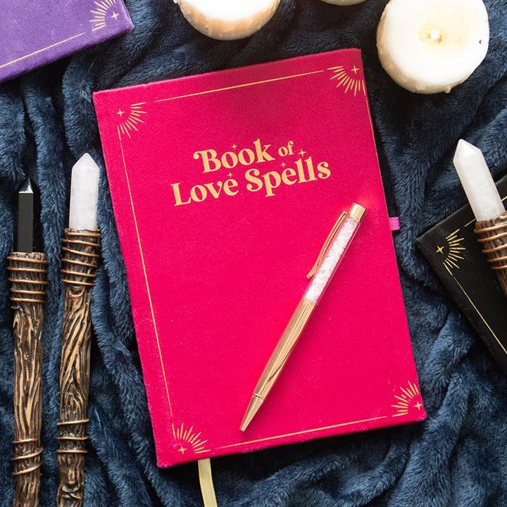 Book of Love Spells Journal with Rose Quartz Crystal Pen | Inspired Creative Gifts | UK Supplier