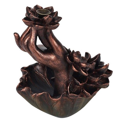 Bronze Effect Hand with Flower Backflow Incense Burner | Inspired Creative Gifts | UK Supplier