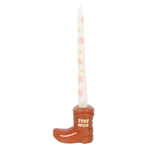 Brown Cowboy Boot Candle Holder with Taper Candle | Candles | Inspired Creative Gifts
