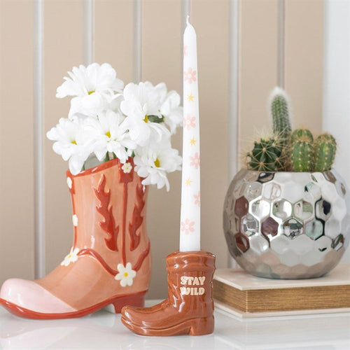 Brown Cowboy Boot Candle Holder with Taper Candle | Candles | Inspired Creative Gifts