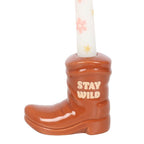 Brown Cowboy Boot Candle Holder with Taper Candle | Inspired Creative Gifts | UK Supplier