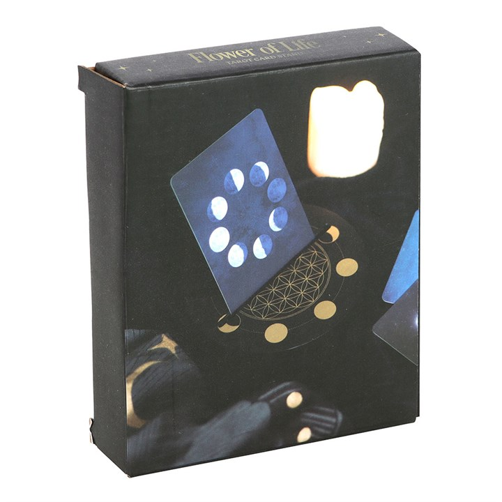 Black Flower of Life Crescent Moon Tarot Card Stand | Religious Items | Inspired Creative Gifts