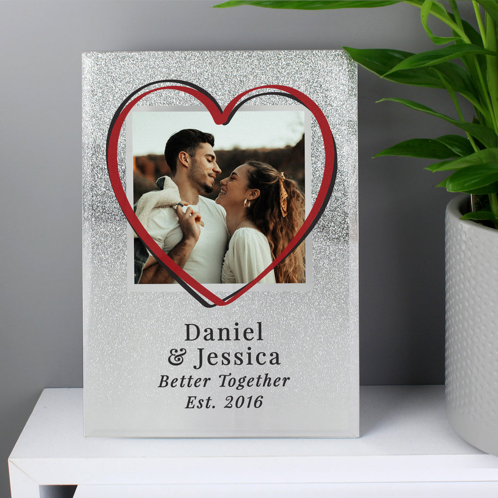 Personalised Heart 4x4 Glitter Glass Photo Frame | Valentines Day Gift | Christmas Gift - Picture Frame - Inspired Creative Gifts