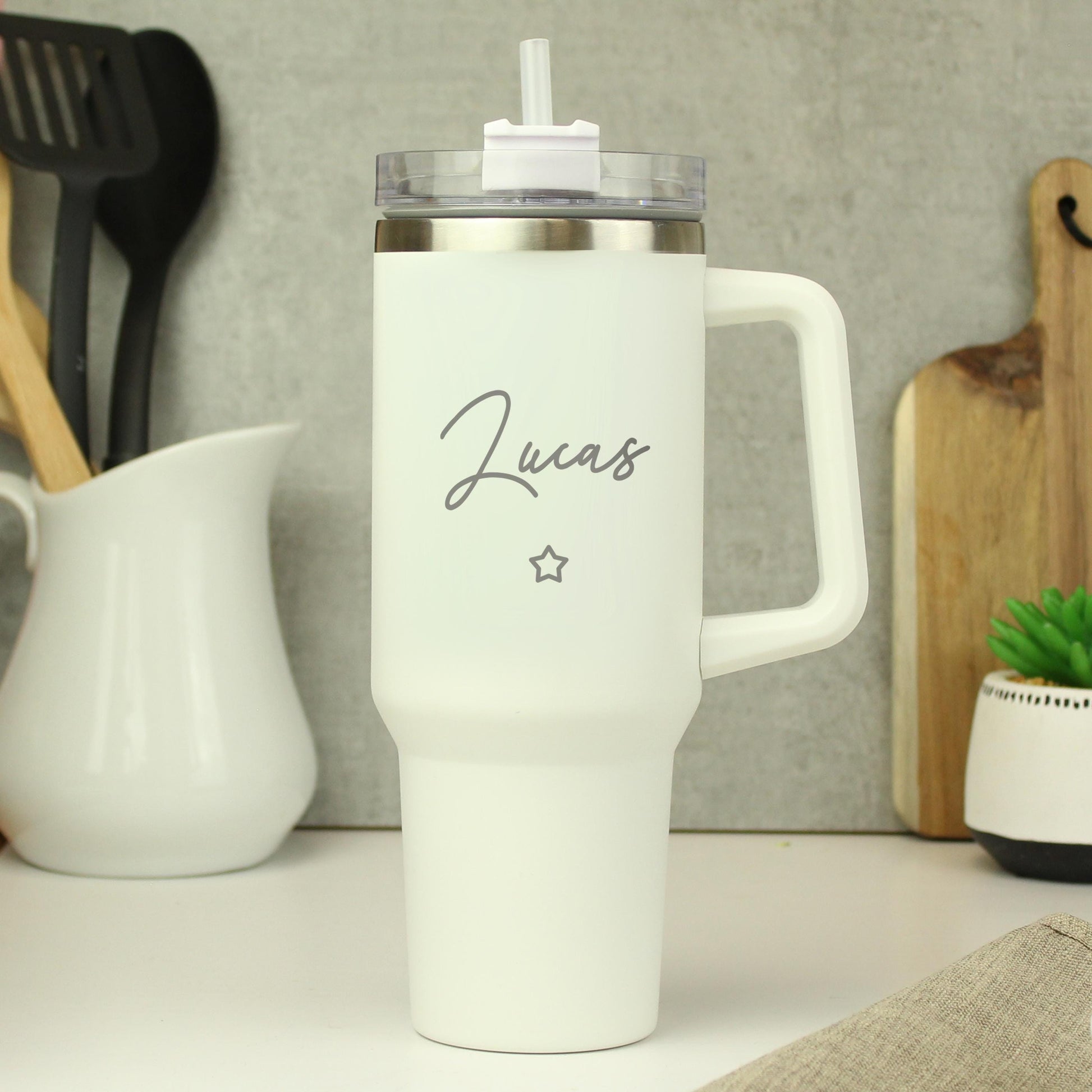 Personalised Star 40oz White Travel Cup | Great Birthday Gift | Coffee or Tea Travel Cup - Inspired Creative Gifts