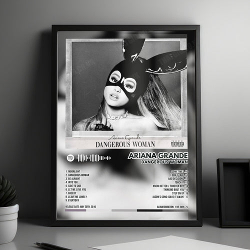 Ariana Grande "Dangerous Woman" Album Cover Poster - with Complete Tracklist | Album Cover | Inspired Creative Gifts