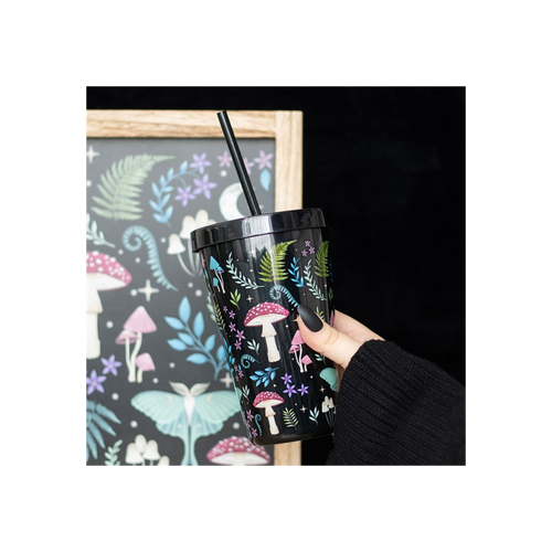 Dark Forest Print Plastic Tumbler with Straw