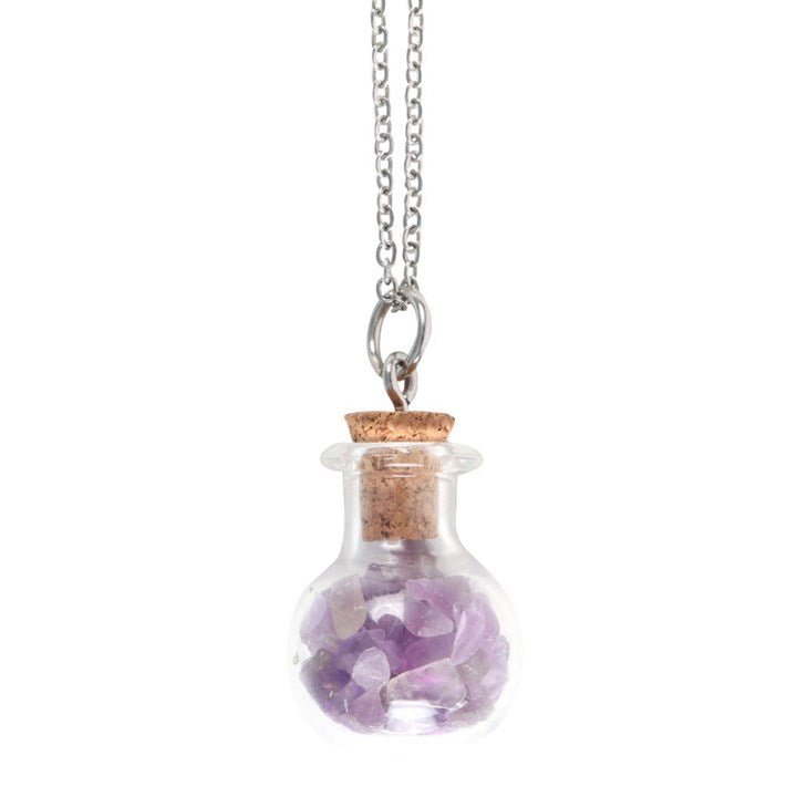 Calming Amethyst Crystal Chip Potion Bottle Necklace | Inspired Creative Gifts | UK Supplier