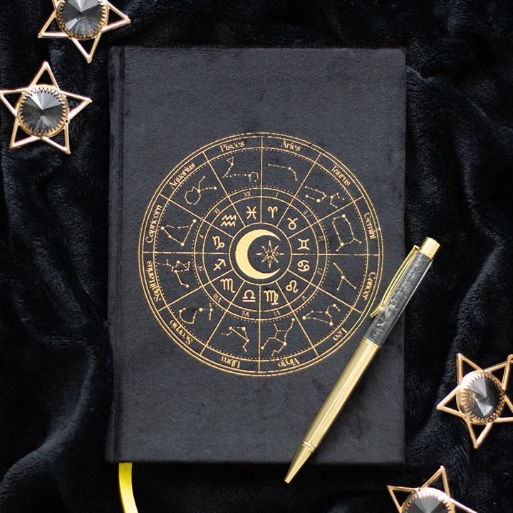Astrology Wheel Journal with Black Obsidian Pen | Notebook