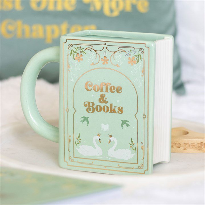 Coffee and Books Green Book Shaped Mug | Inspired Creative Gifts | UK Supplier