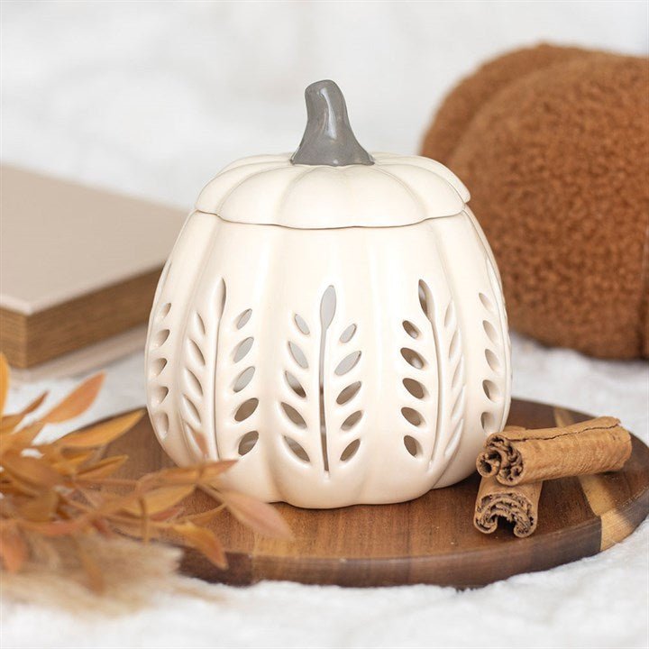 Cream Leaf Cut Out Pumpkin Oil Burner and Wax Warmer | Inspired Creative Gifts | UK Supplier