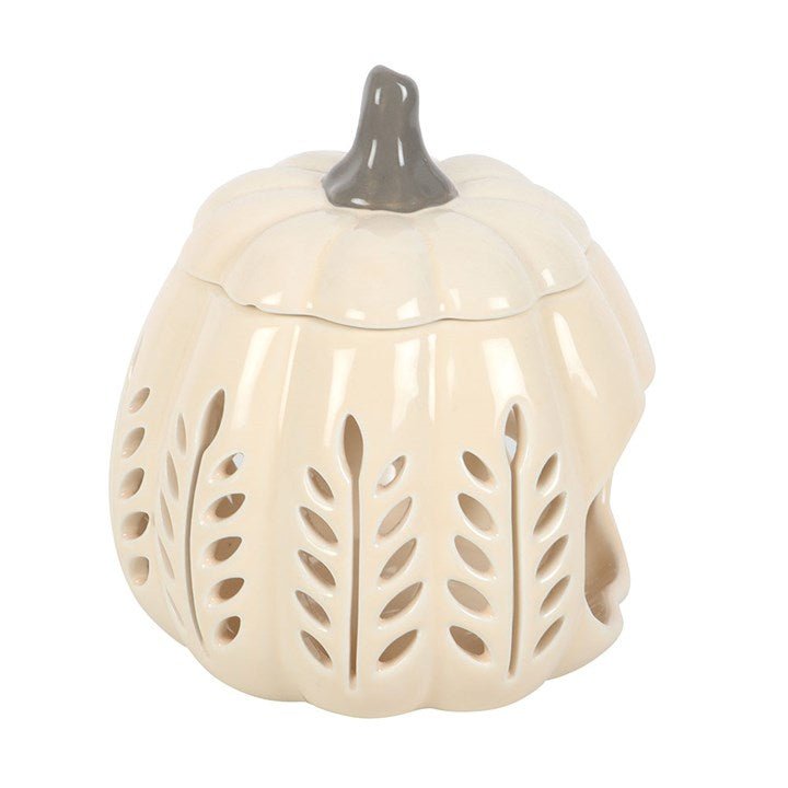 Cream Leaf Cut Out Pumpkin Oil Burner and Wax Warmer | Inspired Creative Gifts | UK Supplier