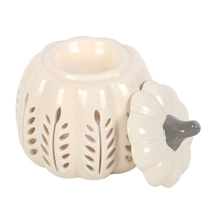 Cream Leaf Cut Out Pumpkin Oil Burner and Wax Warmer | Inspired Creative Gifts | UK Supplier