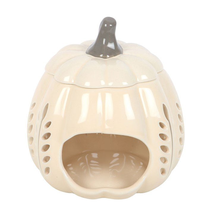 Cream Leaf Cut Out Pumpkin Oil Burner and Wax Warmer | Inspired Creative Gifts | UK Supplier