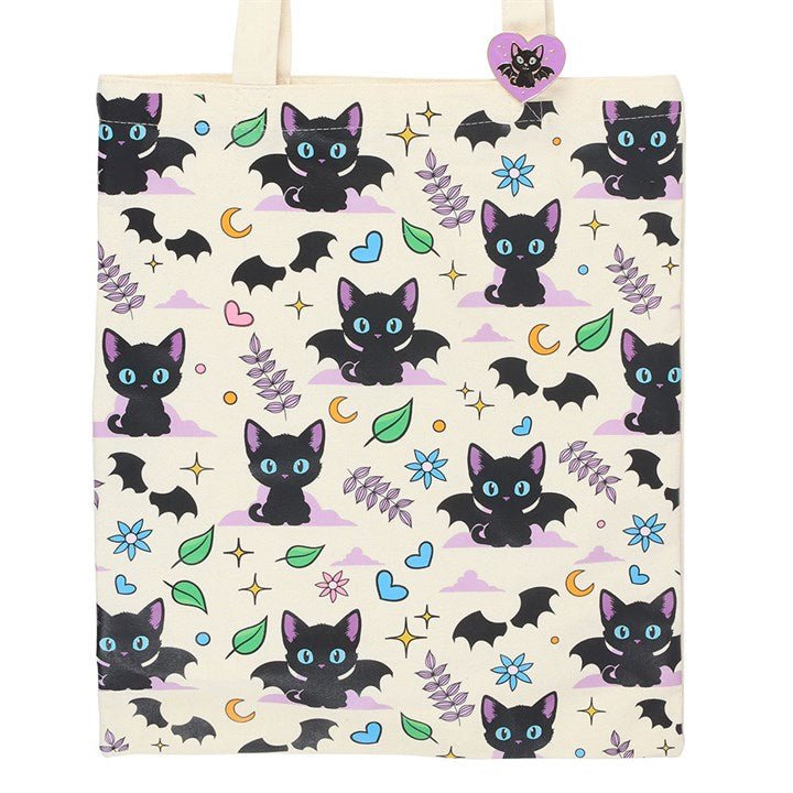 Cute and Creepy Cat Print Polycotton Tote Bag with Enamel Pin | Inspired Creative Gifts | UK Supplier