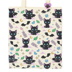 Cute and Creepy Cat Print Polycotton Tote Bag with Enamel Pin | Inspired Creative Gifts | UK Supplier