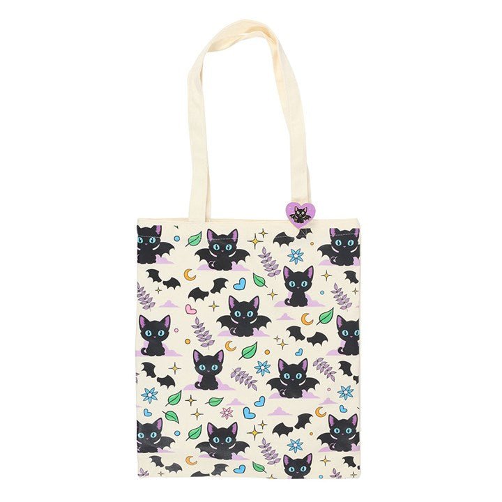 Cute and Creepy Cat Print Polycotton Tote Bag with Enamel Pin | Inspired Creative Gifts | UK Supplier