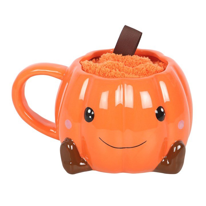 Cute Smiling Pumpkin Mug and Socks Set | Inspired Creative Gifts | UK Supplier