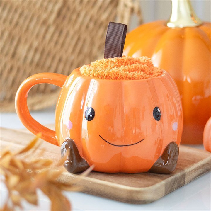 Cute Smiling Pumpkin Mug and Socks Set | Inspired Creative Gifts | UK Supplier
