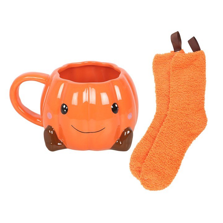 Cute Smiling Pumpkin Mug and Socks Set | Inspired Creative Gifts | UK Supplier