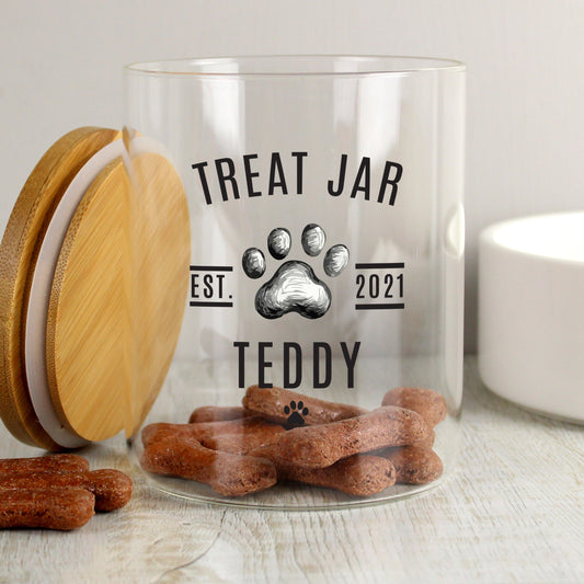 Personalised Pet Treats Glass Jar with Bamboo Lid - Inspired Creative Gifts