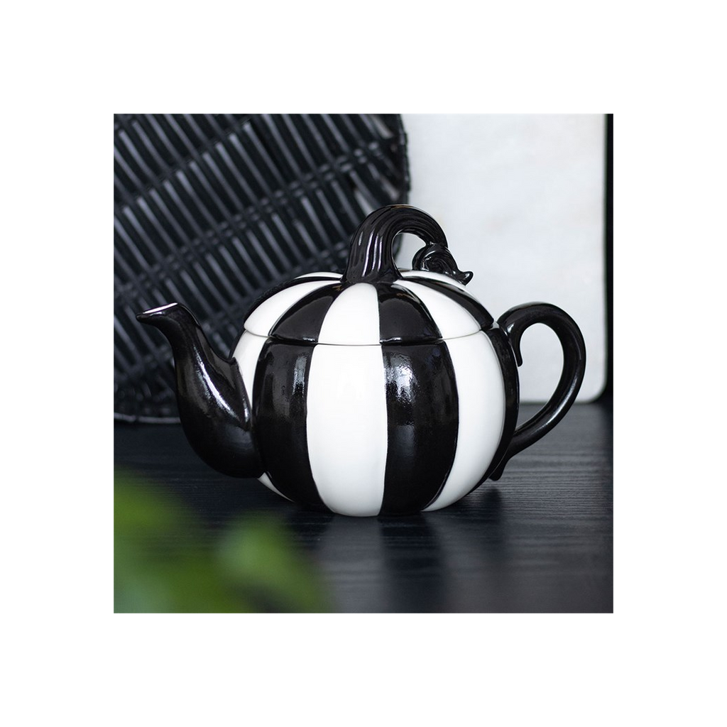 Black and White Striped Pumpkin Teapot | Tableware | Inspired Creative Gifts