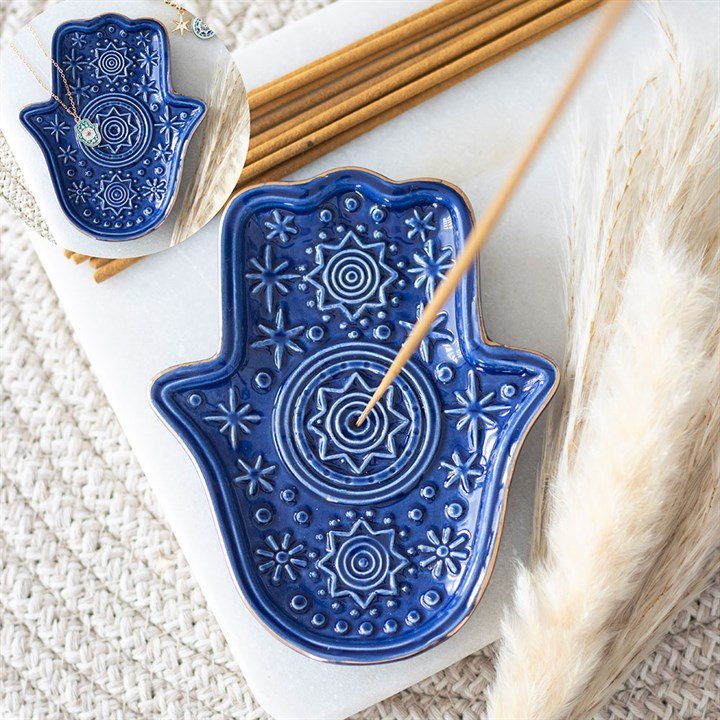 Dark Blue Hand of Hamsa Incense Holder and Trinket Dish | Inspired Creative Gifts | UK Supplier