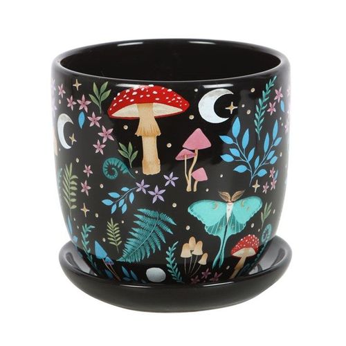 Dark Forest Print Ceramic Plant Pot with Saucer | Inspired Creative Gifts | UK Supplier