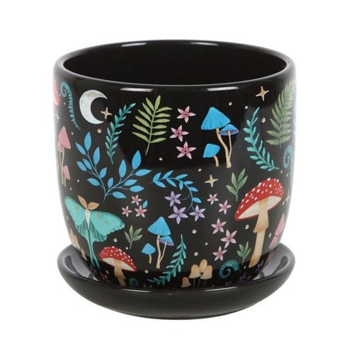Dark Forest Print Ceramic Plant Pot with Saucer | Inspired Creative Gifts | UK Supplier