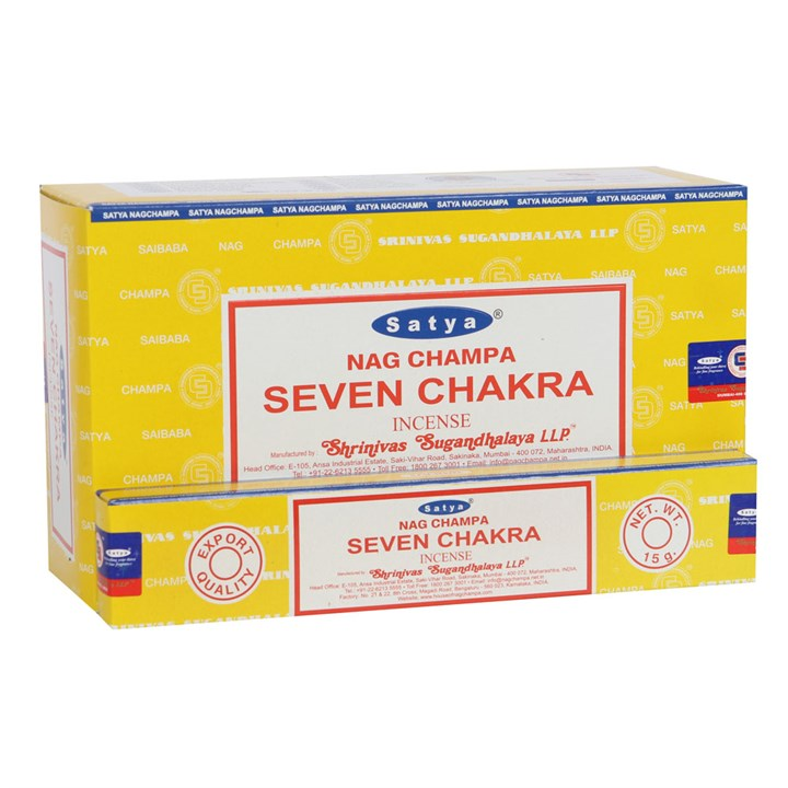 12 Packs of Seven Chakra Incense Sticks by Satya | Incense Sticks & Cones