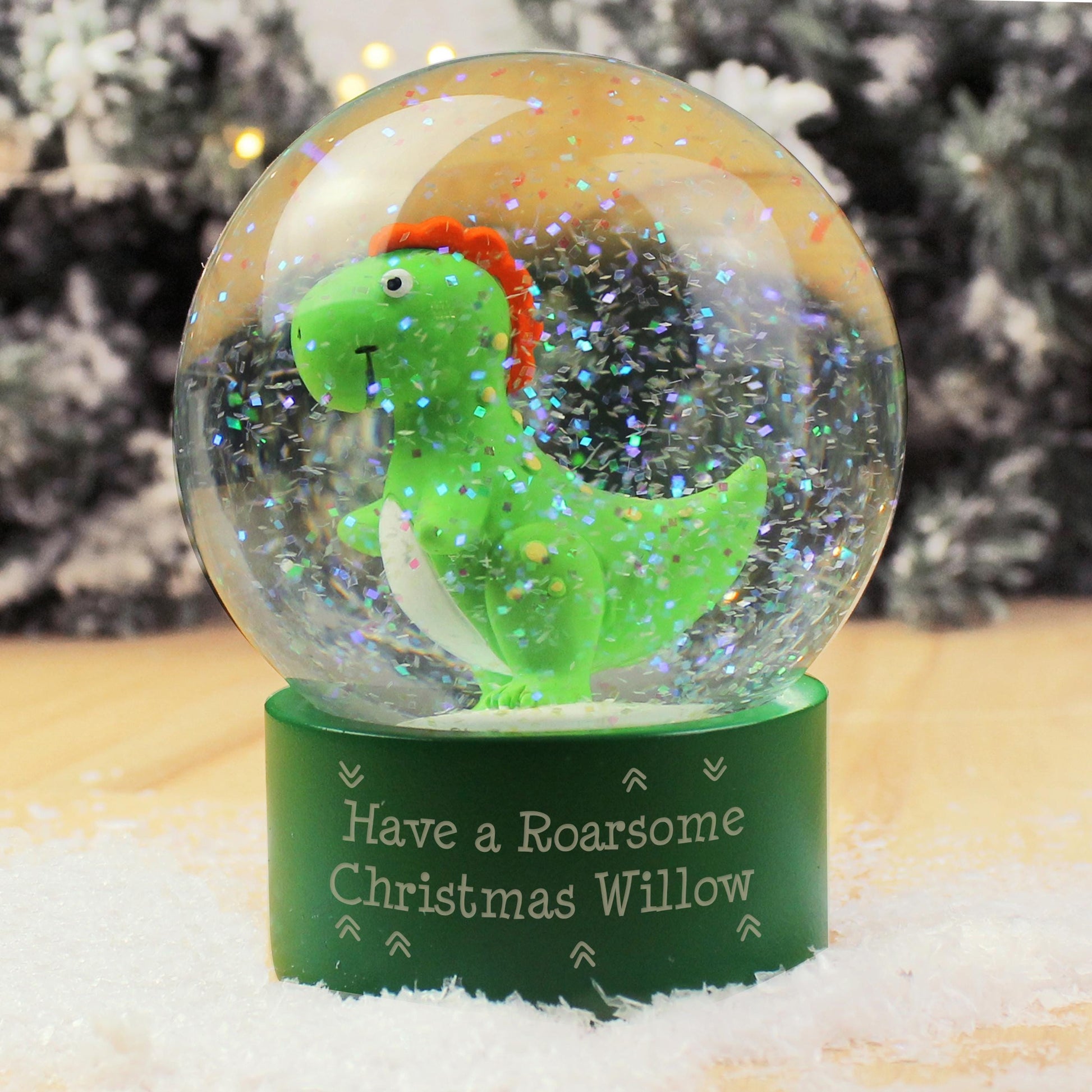 Personalised Message Dinosaur Glitter Snow Globe - Snow Globe - Inspired Creative Gifts