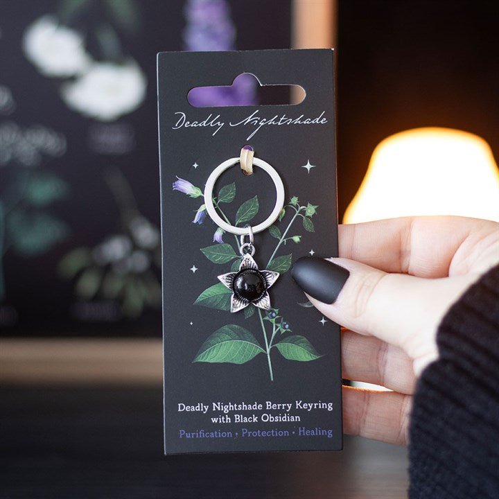 Deadly Nightshade Keyring with Black Obsidian | Inspired Creative Gifts | UK Supplier
