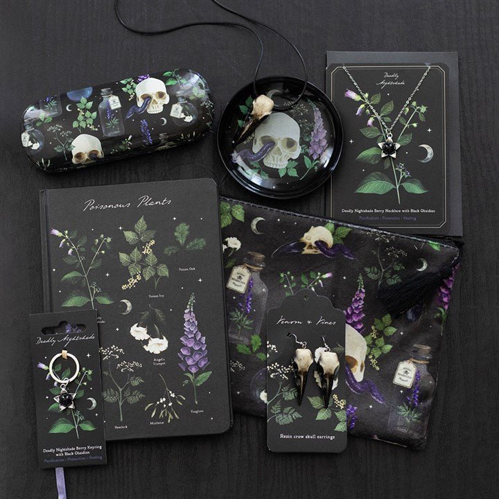 Deadly Nightshade Keyring with Black Obsidian | Inspired Creative Gifts | UK Supplier
