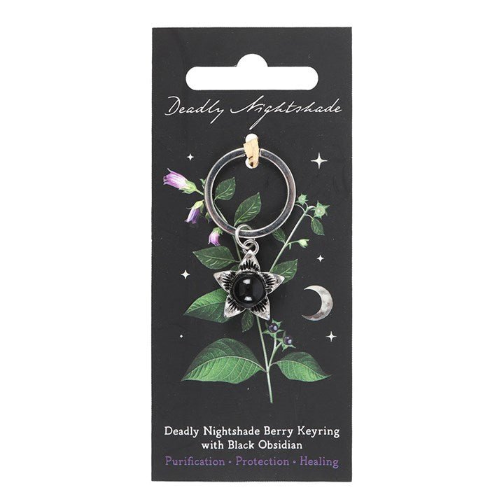 Deadly Nightshade Keyring with Black Obsidian | Inspired Creative Gifts | UK Supplier