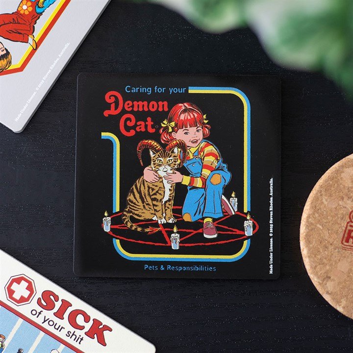 Demon Cat Coaster by Steven Rhodes | Inspired Creative Gifts | UK Supplier