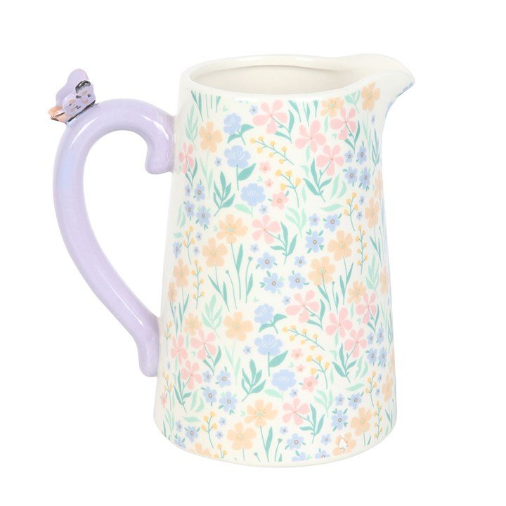 Ditsy Floral Print Ceramic Flower Jug with Butterfly | Inspired Creative Gifts | UK Supplier