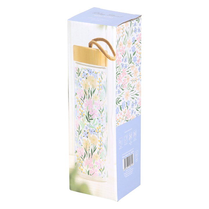 Ditsy Floral Print Glass and Bamboo Water Bottle | Inspired Creative Gifts | UK Supplier