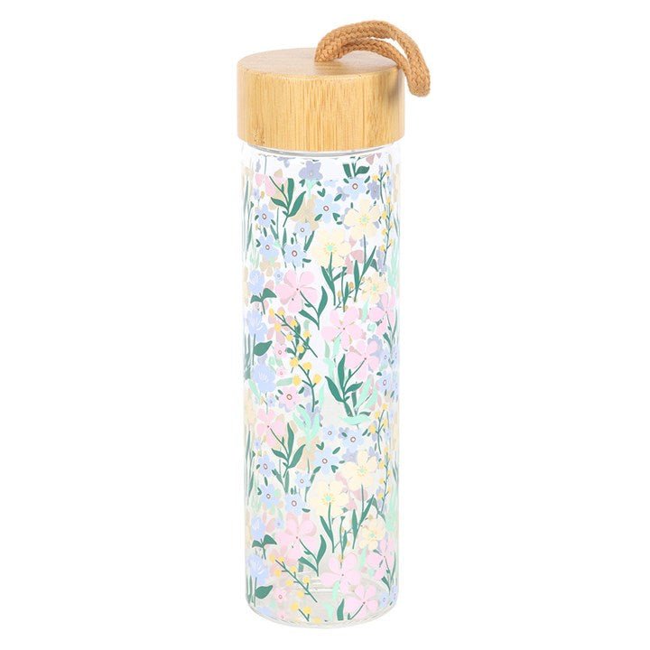Ditsy Floral Print Glass and Bamboo Water Bottle | Inspired Creative Gifts | UK Supplier
