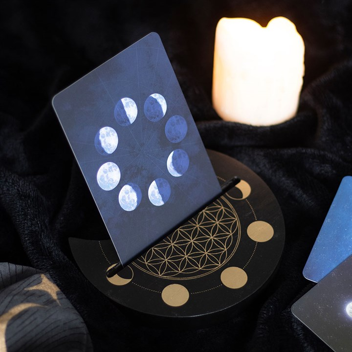 Black Flower of Life Crescent Moon Tarot Card Stand | Religious Items | Inspired Creative Gifts