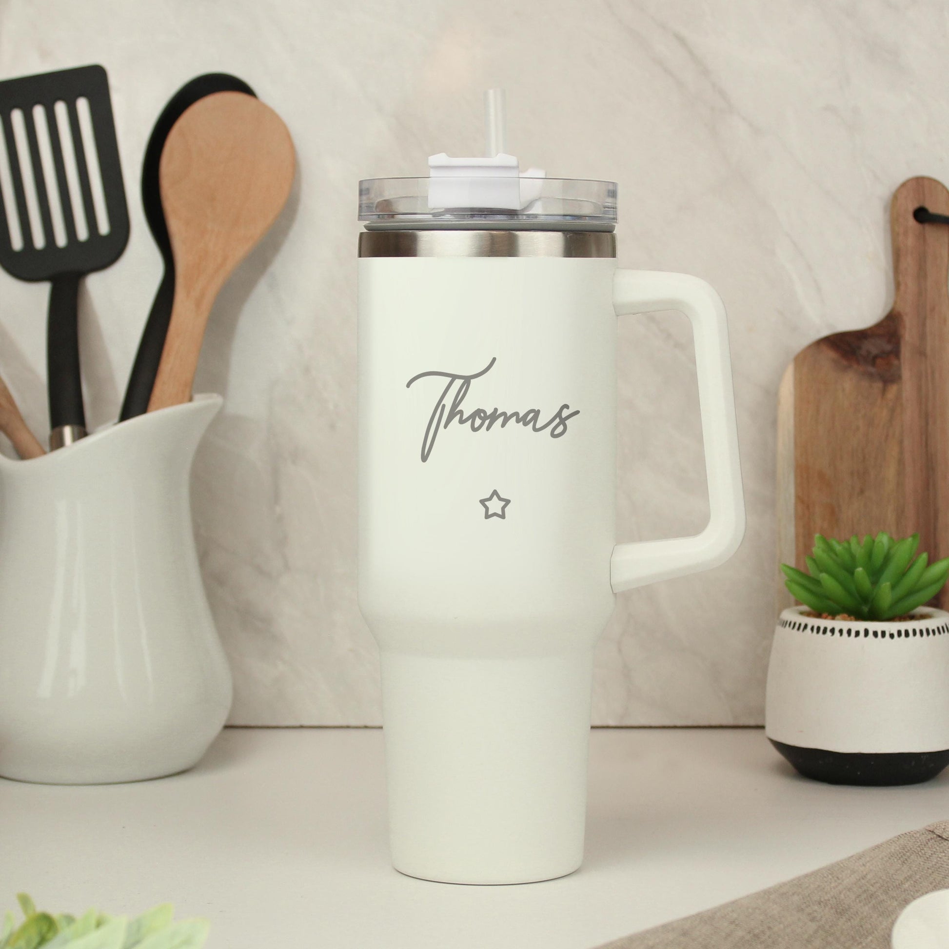 Personalised Star 40oz White Travel Cup | Great Birthday Gift | Coffee or Tea Travel Cup - Inspired Creative Gifts