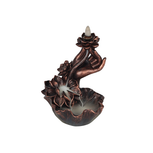 Bronze Effect Hand with Flower Backflow Incense Burner | Backflow Burners & Cones