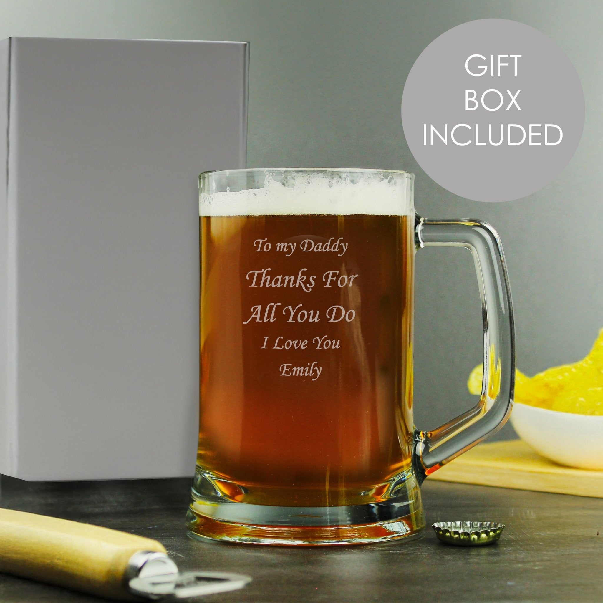 Engraved Personalised Glass Pint Stern Tankard | Inspired Creative Gifts | UK Supplier
