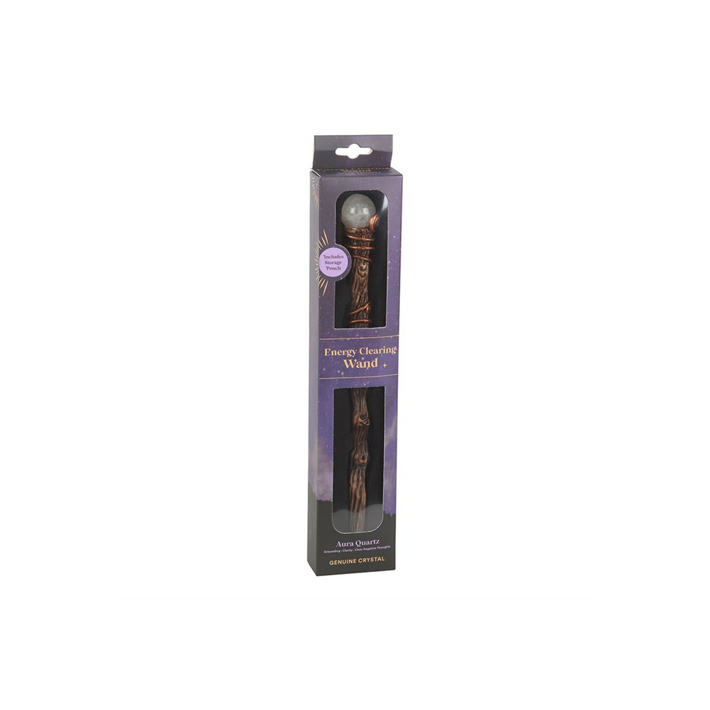 Energy Clearing Aura Quartz Crystal Wand with Pouch | Gemstones