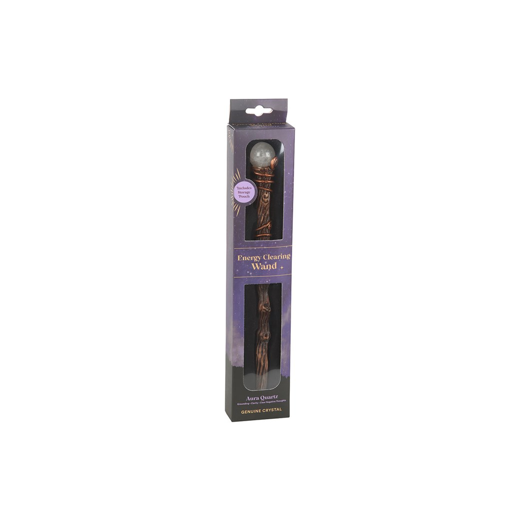 Energy Clearing Aura Quartz Crystal Wand with Pouch | Gemstones