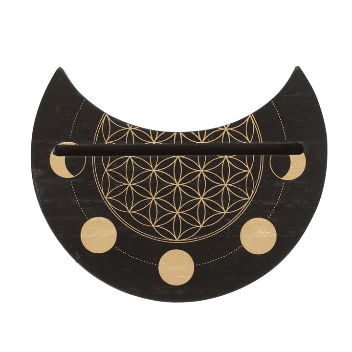 Black Flower of Life Crescent Moon Tarot Card Stand | Religious Items | Inspired Creative Gifts
